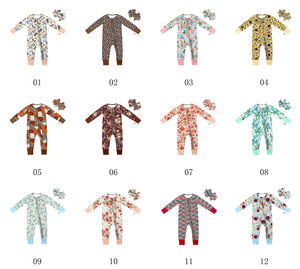 2 Stuks Kleding Set Groothandel Bloemen Baby Romper Met Hoofdband Zip Babygrow Baby Kleding 0-6 Meisjes - Product Image 4