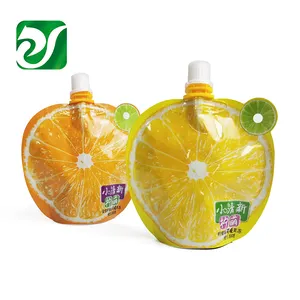 Fruit Shaped Lemon Juice Packaging Bag Stand Up Beverage Pouch Custom Orange Drinks Spout Doypack