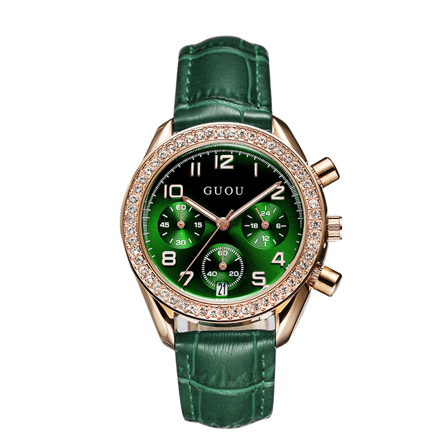 New Guou Watches 8103 Popular Women's Quartz Watch Ladies Waterproof Watch Luxury Diamond Case Leather Bands Luminous Hands