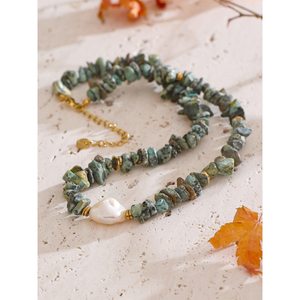 JINYOU 2518 Arrivals Popular Stainless Steel Handmade <strong>Jewellery</strong> for Women High Quality <strong>Green</strong> Natural Stone Pearl Chain Necklace - Product Image 3