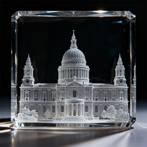 HBL OEM / ODM 3D Laser gravur St.Paul's Cathedral Kristallglas würfel Brief besch werer Kristall block Geschenke - Product Image 5