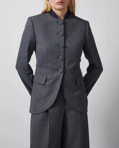 Blazer en laine gris pour femme, manches longues, col mandarin, simple boutonnage, couleur unie, veste d'automne - Product Image 1
