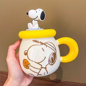 Wholesale New 500ml Cartoon <b>Mugs</b> with LIDS Straw Water Cups Children's Milk Ceramic Cups - Product Image 3