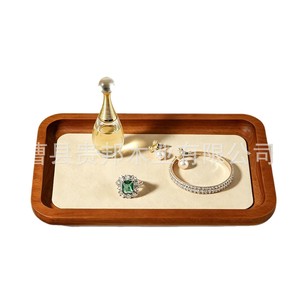 Wooden Jewelry Tray For <b>Necklace</b> <b>Ring</b> Bracelet Storage Display Props With Beige Lining And Wood Frame - Product Image 2