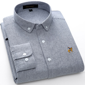 ChenYue camicia da uomo Button-Down taglia europea 100% cotone Oxford a maniche lunghe camicie Casual in tinta unita <span class=keywords><strong>con</strong></span> tessuto ricamato - Product Image 3