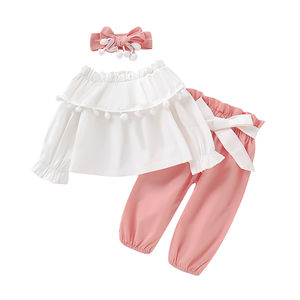 Tenues pour bébés nouveau-nés, couleur unie, haut à manches longues ample, pantalon, ensembles de vêtements pour enfants, vêtements pour bébés filles d'automne - Product Image 1