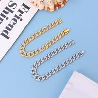 Vente chaude 9mm Glacé Cubain Lien Chaîne Bracelet Deux Rangées de Bling Strass Plaqué Or Alliage pour Cadeau par Vente Chaude