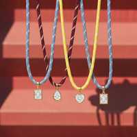 Collier en corde macaron coloré pour femmes, collier avec pendentif géométrique en zircon en acier inoxydable, plaqué or 18 carats, chaîne réglable