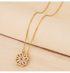 Micro inserto zircone creativo cuore a cuore aperto e chiuso <span class=keywords><strong>collana</strong></span> <span class=keywords><strong>quadrifoglio</strong></span> per donna madre - Product Image 6