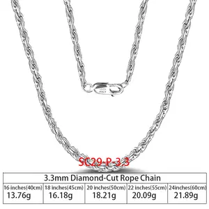 Fntin SC29 — chaîne en argent Sterling 925, fournitures joaillerie pour femmes et hommes, collier, corde découpée en diamant, 1.2mm