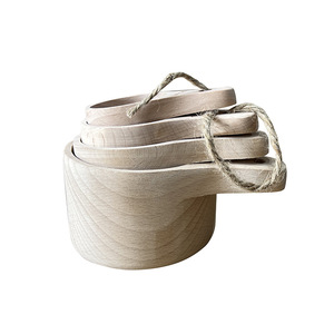 Lot de 4 tasses et cuillères en bois pour la pâtisserie, la cuisson et la mesure de la farine et du café – Vente en gros - Product Image 4