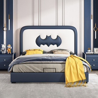Superman Cartoon Lederbett mit Holzrahmen und Sperrholzplatte für Jungen - Hochwertiges Kinderbett-Set im Modernen Design - Bestseller