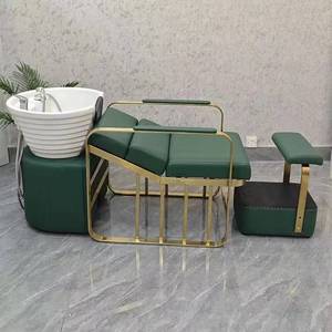 Cama de lavado de alta gama de acero inoxidable semireclinable para barberías, con lavabo profundo de cerámica para salones y peluquerías, lavable. - Product Image 4