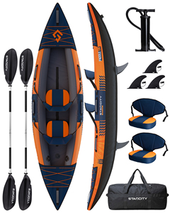 Portable 2 Person Inflatable Kayak Oxford 3-Chamber Design 600lb Load Fishing Boat With Seats for & Family Outings SC15/2 Thicke - Product Image 1