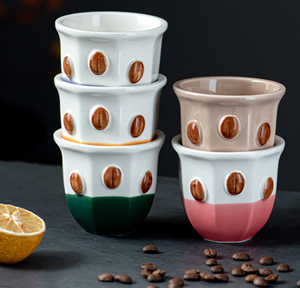 Tazze in ceramica fatte a mano senza manico porcellana arabica tazza di <span class=keywords><strong>caffè</strong></span> <span class=keywords><strong>Set</strong></span> 180ml sottili disegni geometrici e personalizzati - Product Image 3