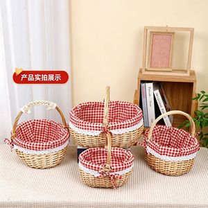 Woven Storage <b>Basket</b> Round Cotton Lined Handmade For Fruit <b>Egg</b> Flower Picnic Gift - Product Image 1