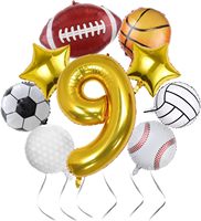Ensemble de ballons d'anniversaire sur le thème du sport, ballons en feuille d'aluminium numérotés, ballons de football, de basket-ball, de rugby pour les garçons, décorations de fête d'anniversaire