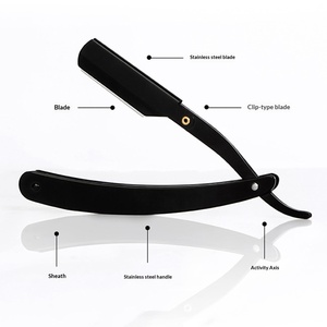 Rasoir manuel pour homme avec support pliant en bois, pour coupe de cheveux, coiffure et ébavurage des sourcils, lame unique à clipser - Product Image 2