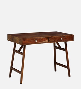 Bureaux d'ordinateur réglables modernes Zena en teck massif de haute qualité avec finition brun foncé pour le bureau, la maison et l'école - Product Image 1