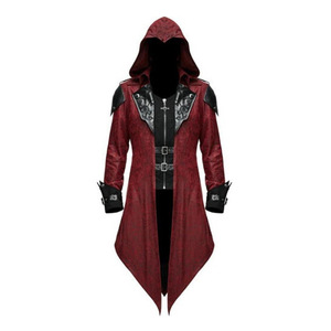 Drop Ship Mens Trench Coat Cuero con capucha Medieval Gothic Renaissance Retro Punk Chaquetas de manga larga - Product Image 4