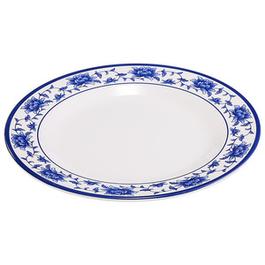 Plato Plano de Melamina, Redondo, Diseño Floral Azul y Blanco, Plato Resistente para Servir en Fiestas - Product Image 1