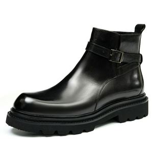 Botas Casuales de Otoño/Invierno para Hombre, Estilo Chelsea, Negras, Punta Redonda, de Cuero, Parte Superior de Piel de Vacuno de Primera Calidad, Cierre Deslizante, Ligeras - Product Image 5
