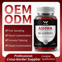 Gummies à l'ashwagandha pour le bien-être, saveur fraise, végétaliennes, sans OGM, complément alimentaire, OEM, marque privée