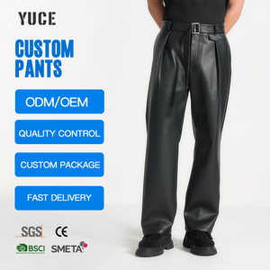 Pantalon en cuir synthétique plissé YUCE de qualité supérieure pour homme – Coupe large, style minimaliste, fabrication haut de gamme - Product Image 1