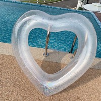Grand anneau de natation pour adultes en PVC écologique de 120 cm en forme de cœur avec paillettes or rose, gonflable, pour utilisation en piscine pour adultes