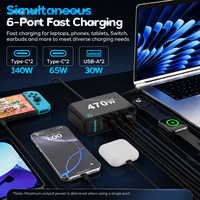 Pengisi Daya Desktop GaN 470W 2026 4C+2A 6-Port dengan Layar LCD Penunjuk Watt, Hub Tipe-C Ganda 140W untuk iPhone18 dan Laptop