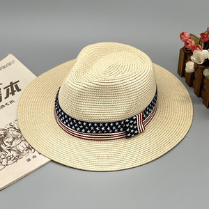 Người đàn ông mới phụ nữ UPF50 + bảo vệ rộng vành trắng rơm Panama Hat American cờ ban nhạc Fedora bãi biển Sun hat - Product Image 5