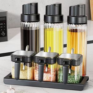 Seasoning Jars Glass Salt Containers Airtight Flip Top Lid With Spoons For Kitchen Condiments Solid Seasonings Set M Size - Product Image 1