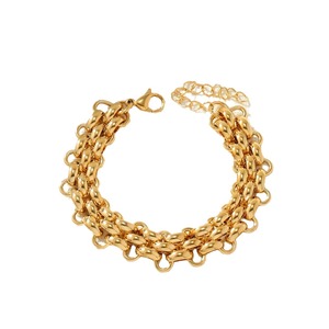 Pulsera de Acero Inoxidable con Baño de Oro de 18K |   Pulsera de Cadena de Eslabones Ovalados de Tres Filas, Diseño Clásico y Moderno que No se Desvanece para Mujer - Product Image 5