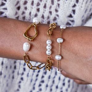 Bracelet tendance en acier inoxydable anti-ternissement avec perles et maillons délicats pour femme, plaqué or 18 carats, idéal pour les occasions spéciales - Product Image 5