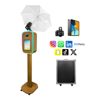 Cabina de Fotos Portátil con Diseño Retro y Acabado de Madera, Cabina de Fotos para iPad con Luz RGB y Ventilador de Refrigeración, Carcasa para Cabina de Fotos DSLR para Fiestas y Eventos