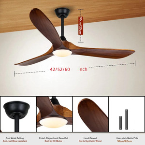 42 "52" 60 "Inch 3 Màu Sắc Kích Thước Lớn Sao Chép Gỗ Lưỡi Lớn Luồng Không Khí Quạt Trần Với Ánh Sáng Gia Đình Thương Mại Trang Trí Nội Thất Fan Ánh Sáng Đèn - Product Image 2