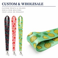 Lanière personnalisée à impression par sublimation, motif fruits, couleur intégrale, porte-clés, fabrication en gros par usine OEM