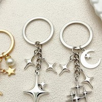 Porte-clés en métal faits à la main, étoile et lune, mousqueton, pour femmes et hommes, cadeau d'amitié, décoration de sac à main, bijoux