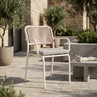 Fauteuil d'extérieur moderne à structure en aluminium léger, dossier en corde plate de 10 mm, coussin de siège en fibre de 200 g pour jardin et parc
