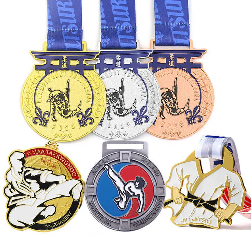 Toptan ucuz özel altın 3d çinko alaşım ödülü spor madalya Judo Karate tekvando madalya ile şerit