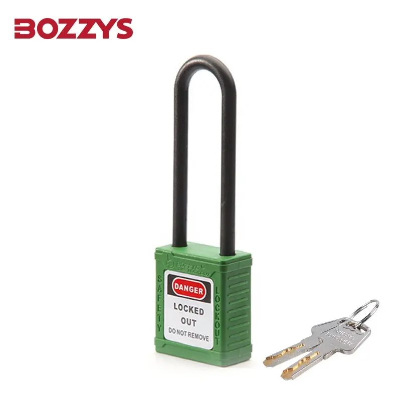 Loto Factory Green Safety Steel Long Shackle Lockout Tagout Cadenas en plastique 76mm avec clé industrielle identique et clé principale