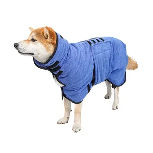 도매 제조 업체 OEM 사용자 정의 로고 귀여운 편안한 극세사 건조 코트 의류 부드러운 애완 동물 개 목욕 가운