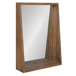 Rustic Wood Framed Mirror with Ledge Shelf