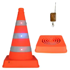 Luz refletiva recarregável cone de segurança luminosa cone de borracha de pvc dobrável controle remoto LED cone de tráfego estroboscópico