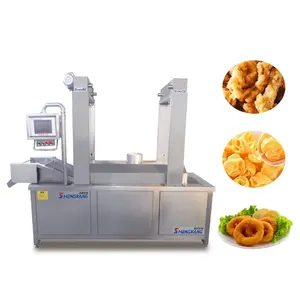 Commercial small size of continuous belt frying machine for frying chicken nuggets fish ball