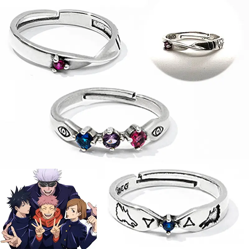 Cincin pasangan Cosplay karakter kartun Aloi dapat diatur cincin Anime Jujutsu Kasen perhiasan mode Anime 7 desain untuk pria wanita