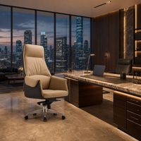 Chaise de bureau de direction ergonomique de luxe en cuir, dossier haut, bicolore, pivotante, avec mécanisme de basculement aux genoux à double levier, chaise de patron