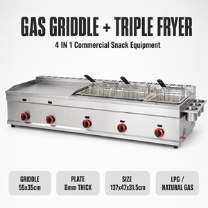 <span class=keywords><strong>Plancha</strong></span> de <span class=keywords><strong>Gas</strong></span> de Calidad Premium Personalizada con Triple Freidora Profunda para Equipos de Restaurantes Comerciales Profesionales - Product Image 2