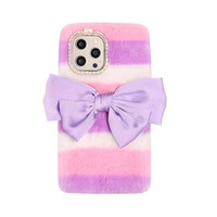 Coque de téléphone mignonne en peluche en forme de cœur avec nœud papillon, style Ins, adaptée à l'Iphone 15 Promax/17/16/14/13/12/11/X