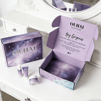 Boîte en carton ondulé sur mesure pour ensembles de produits de soin et de beauté, personnalisation, emballage violet avec impression galaxie